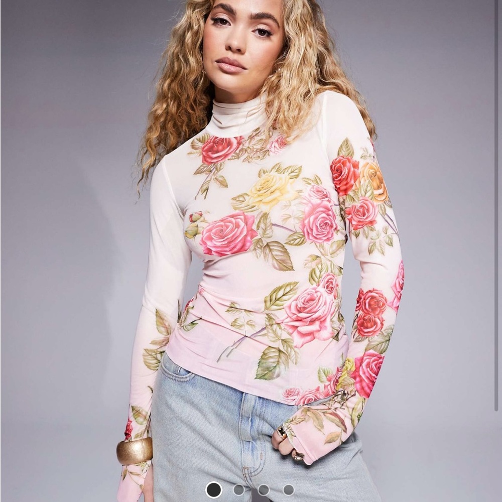 AFRM Pink Fitted Long Sleeve mesh top in falling rose